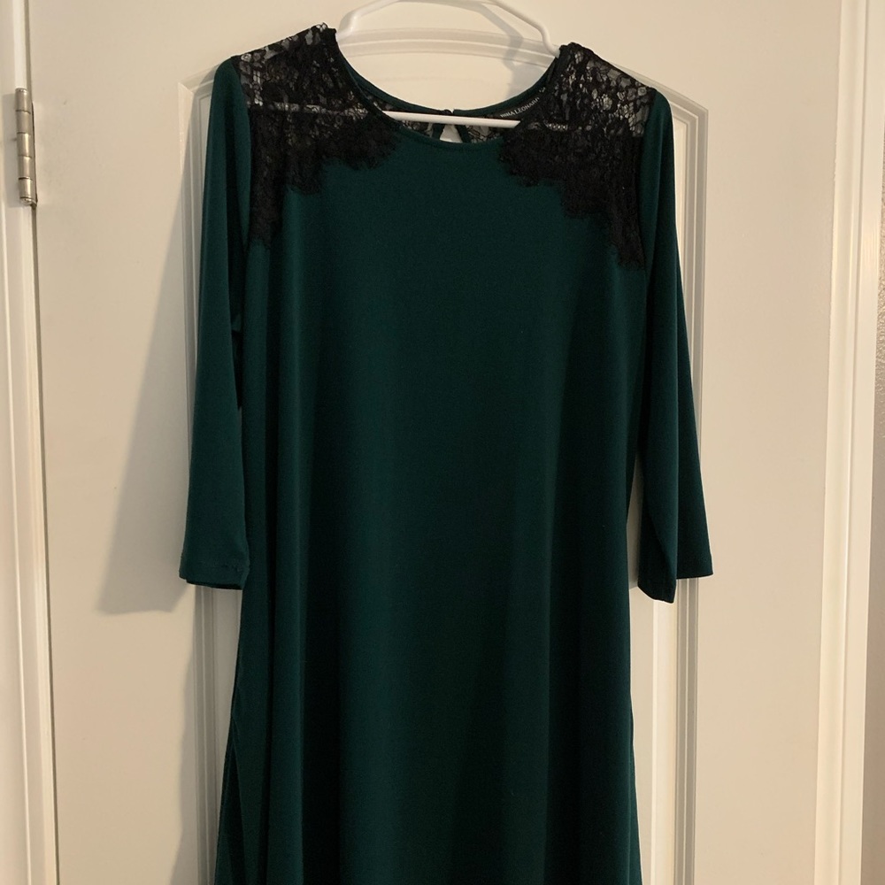 Dark Green dress with black lace detail